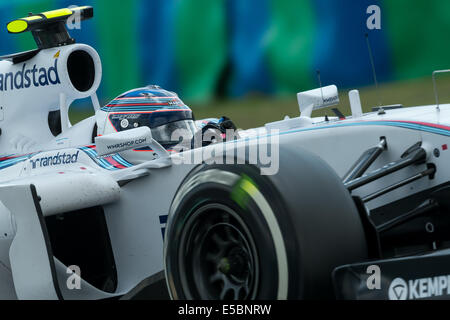 Mogyorod, Ungarn. 27. Juli 2014. Williams Formel1 Rennfahrer Valtteri Bottas Finnland fährt mit seinem Auto während des Qualifyings der F1 Grand Prix von Ungarn am Hungaroring in Mogyorod, Ungarn am 26. Juli 2014. Valtteri Bottas den dritten Platz hinter Mercedes' Nico Rosberg und Red Bull Sebastian Vetter. Bildnachweis: Jure Makovec/Xinhua/Alamy Live-Nachrichten Stockfoto