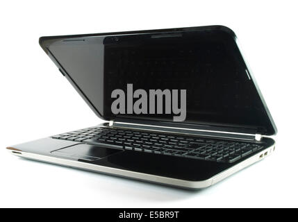 Schwarze Notebook oder Laptop auf weißem Hintergrund Stockfoto