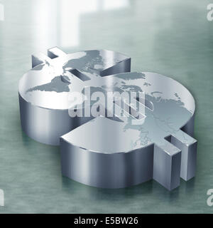 Anschauliches Bild des Dollar-Symbol mit Weltkarte, Welthandels darstellt Stockfoto