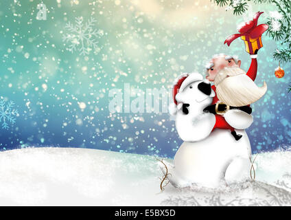 Anschauliches Bild von Santa Claus mit Schneemann, Weihnachtsfeier darstellt Stockfoto