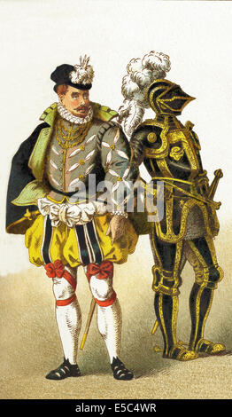 Die Zahlen in dieser Darstellung stehen deutschen von 1550 bis 1600. Sie sind von links nach rechts: ein Adliger und ein Ritter. Stockfoto