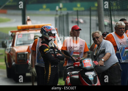 Budapest, Ungarn. 27. Juli 2014. Ungarische F1 Grand Prix-Rennen aus dem Hungaroring. Romain Grosjean von Lotus F1 Team zieht sich aus dem Rennen Credit: Action Plus Sport/Alamy Live News Stockfoto