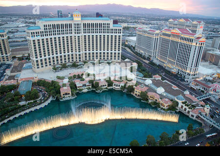 Das Luxushotel Bellagio Casino und Brunnen auf dem Las Vegasstreifen in Paradies, Nevada. Stockfoto