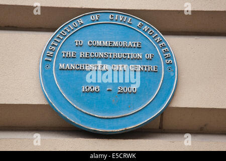 Manchester City Centre Wiederaufbau Plaque; England; UK Stockfoto