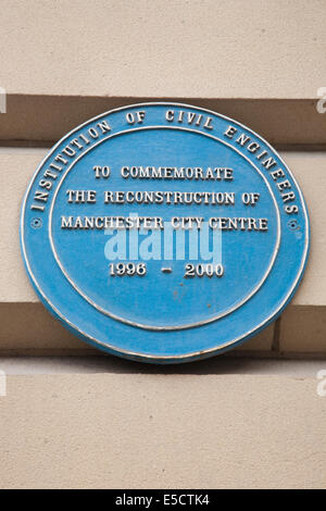 Manchester City Centre Wiederaufbau Plaque; England; UK Stockfoto