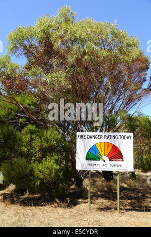 Brand Rating Gefahrenzeichen auf Highway in Westaustralien - niedrig bis katastrophal. Stockfoto