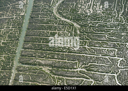 Eine abstrakte Luftaufnahme der Salzwiesen auf dem River Crouch in Essex Stockfoto