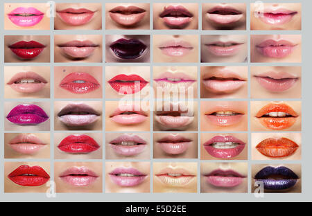 Lippenstift. Große Auswahl an Damen Lippen. Satz von Mund Stockfoto