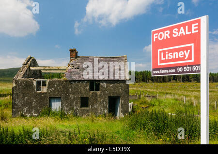 Verfallenes Haus in einer ländlichen Lage mit "For Sale" Schild Stockfoto