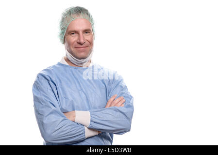 Männlichen Arzt oder Chirurg in blau Scrubs – Die Anfänger stehen vor der Kamera Stockfoto