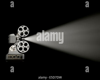 Einen Seite Schuss von einem alten Stil Filmprojektor auf einem schwarzen Hintergrund Stockfoto