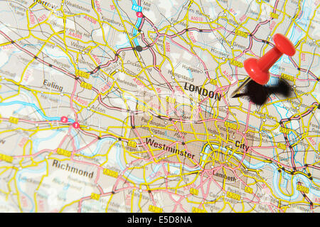 London auf Karte Stockfoto
