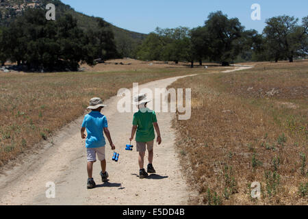 Zwei junge Brüder Wandern in Santa Ysabel Freiraum bewahren, San Diego, Kalifornien Stockfoto