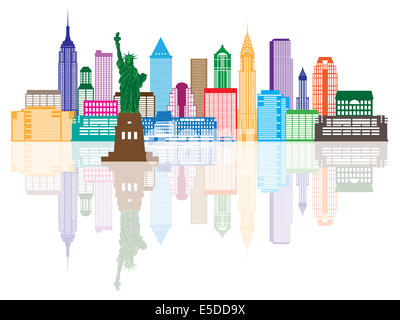 Skyline von New York mit Freiheitsstatue Liberty Farbe mit Reflexion Illustration Stockfoto