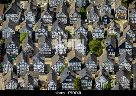 Antenne zu sehen, Fachwerkhäuser, Alter Flecken, Altstadt, Freudenberg, Nordrhein-Westfalen, Deutschland Stockfoto