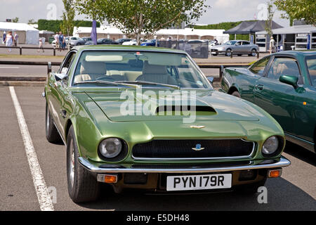 Aston Martin V8 Auto 5340cc Baujahr 1977 2 türige Limousine auf der Rennstrecke von Silverstone auf Oldtimer-Tag Stockfoto