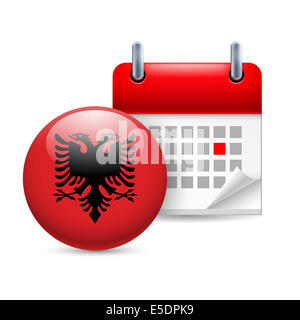 Kalender und Runde albanische Fahnensymbol. Nationalfeiertag in Albanien Stockfoto