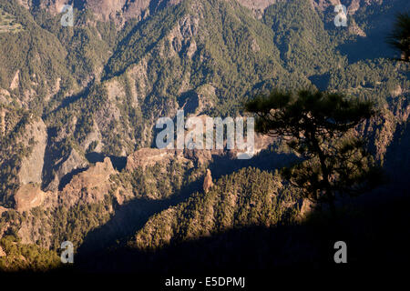 Blick von La Cumbrecita, über die Andscape im Inneren des Kraters, Caldera de Taburiente National Park, La Palma, Kanarische Inseln, S Stockfoto