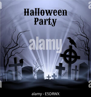 Gespenstischen Friedhof auf der H Alloween Nacht, Halloween-Party Plakat in schwarz / weiß Stockfoto