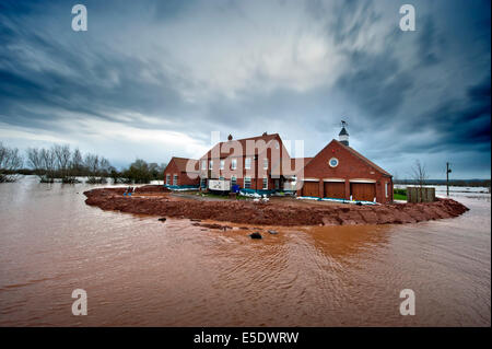 Färber-Farm - der Heimat zuhause Sam Notaro welche He erfolgreich vom Hochwasser im Dorf Moorlandschaften auf dem Somers verteidigt Stockfoto