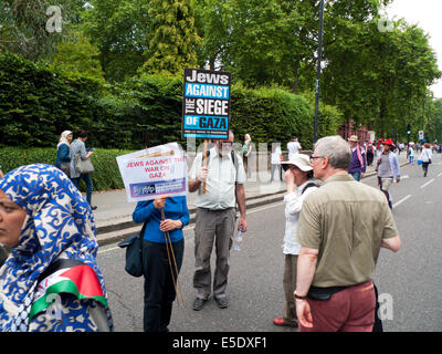 Jüdischen Mann, hält ein Plakat "Juden gegen Seige Gaza" Demo in London UK 19.7.2014 KATHY DEWITT Stockfoto