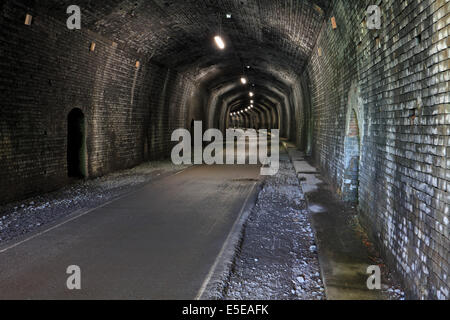 Grabstein-Tunnel auf der Monsal Trail, Derbyshire, Peak District National Park, England, Vereinigtes Königreich. Stockfoto