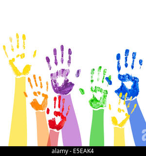 Zusammenfassung Hintergrund mit leuchtend bunten Farbe Hand druckt Stockfoto
