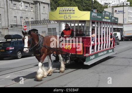 Ein Pferd gezogene Straßenbahn, gezogen Promenade Douglas auf der Isle Of man Stockfoto