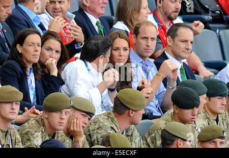 Glasgow, Schottland. 29. Juli 2014. Sebastian Coe, Herzog und Herzogin von Cambridge und Prinz Harry Sichtung bei den Commonwealth Games, Glasgow, Schottland 29. Juli 2014. Bildnachweis: KEITH MAYHEW/Alamy Live-Nachrichten Stockfoto