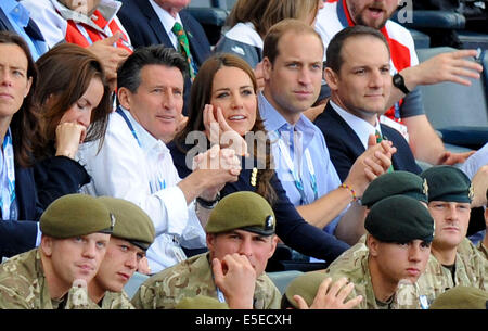 Glasgow, Schottland. 29. Juli 2014. Sebastian Coe, Herzog und Herzogin von Cambridge und Prinz Harry Sichtung bei den Commonwealth Games, Glasgow, Schottland 29. Juli 2014. Bildnachweis: KEITH MAYHEW/Alamy Live-Nachrichten Stockfoto