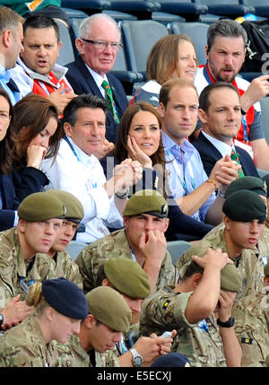 Glasgow, Schottland. 29. Juli 2014. Sebastian Coe, Herzog und Herzogin von Cambridge und Prinz Harry Sichtung bei den Commonwealth Games, Glasgow, Schottland 29. Juli 2014. Bildnachweis: KEITH MAYHEW/Alamy Live-Nachrichten Stockfoto