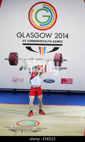 Glasgow, Schottland. 29. Juli 2014. Owen Boxall Englands konkurriert die Männer 94kg Finale der Gewichtheber bei den 2014 Glasgow Commonwealth Games in Glasgow, Schottland am 29. Juli 2014. Owen Tooke den vierten Platz mit einem toal Hub von 331kg. Bildnachweis: Han Yan/Xinhua/Alamy Live-Nachrichten Stockfoto