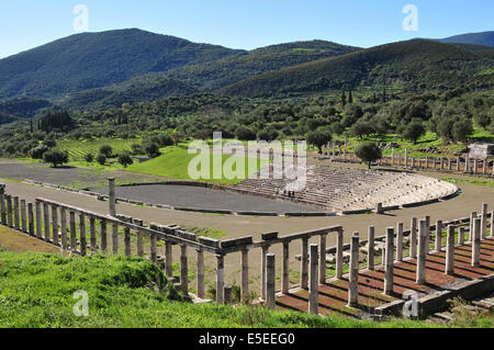 Das Stadion in den Überresten von der Stadt der Antike Messene (auch genannt antike Messini), eine archäologische Ort in der Nähe von Kalamata in Stockfoto