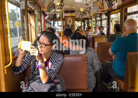 Melbourne Australien, La Trobe Street, Straßenbahn, Trolley, City Circle Line, innen, Passagierkabine, Auto, Passagiere Fahrer, Fahrer, Asian w Stockfoto