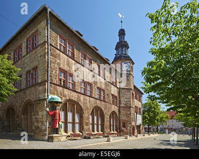 Rathaus mit Roland-Figur in Nordhausen, Deutschland Stockfoto