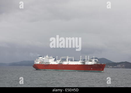 Die Welt s erste, LNG Reliquefaction Schiff, Excelsior, Segeln in der Nähe der Insel tobago Stockfoto