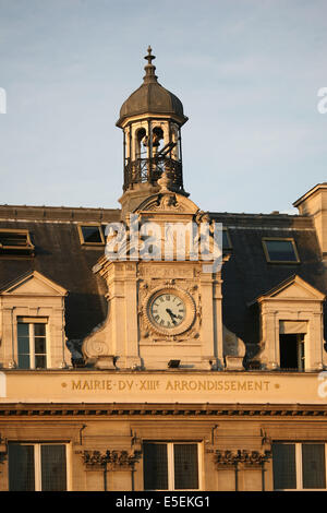 Frankreich, paris 13, Place d'italie, mairie du XIIIe, Detailfassade et tourelle, Stockfoto