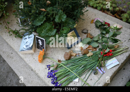 Frankreich, paris 14e, cimetiere du montparnasse, sepulture, tombe de charles Baudelaire, fleurs, poemes, Stockfoto