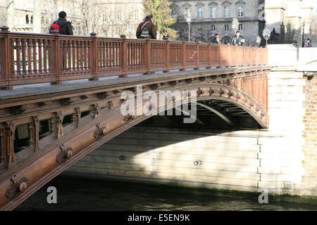 Frankreich, paris 5e, pont au double, tablier metallique, au pied de notre dame de paris, Passanten, Seine, Stockfoto