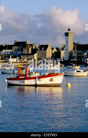 Frankreich, Bretagne, finistere nord, pays du leon, Roscoff, Hafen, bateaux, peche, plaisance, Quais, digue, phare, Stockfoto