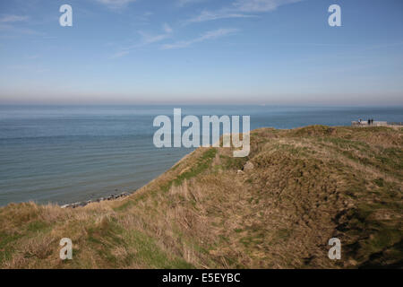 Frankreich, Region nord, pas de calais, cote d'opale, Cap gris nez, falaises, Panorama, cross gris nez, mer du nord, Signalisierung GR, randonnee, sentier, Panorama, Stockfoto