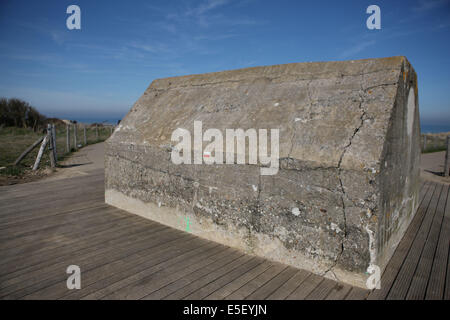 Frankreich, Region nord, pas de calais, cote d'opale, Cap gris nez, falaises, Panorama, cross gris nez, mer du nord, blockhaus, fissure, beton, 2e guerre mondiale, Signalisierung GR, randonnee, sentier, Stockfoto