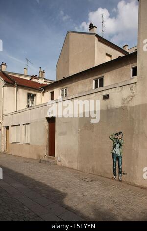 Frankreich, Ile de France, paris 13e, Angle du Passage du moulins des Pres et de la rue bobillot, cour sur rue, quartier de la butte aux cailles, Stockfoto