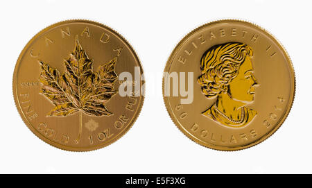 Paar gold Maple leaf eine Feinunze Gold Münzen aus kanadischen Treasury Stockfoto