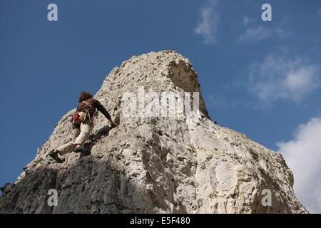 Frankreich, Haute Normandie, eure, amfreville sous les monts, Escalade, authentik aventure, christophe van der Cruyssen et son fils barney, falaise, Sport, Stockfoto