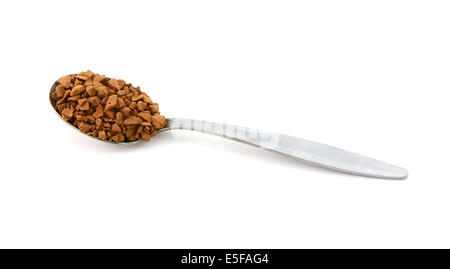 Maßnahme Metall TL instant-Kaffee-Granulat, isoliert auf weißem Hintergrund Stockfoto