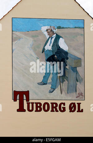 Tuborg der durstige Mann, Giebel Wandbild vom Plakat gemalt von Erik Henningsen und Tuborg Bier Werbung seit 1900 Stockfoto