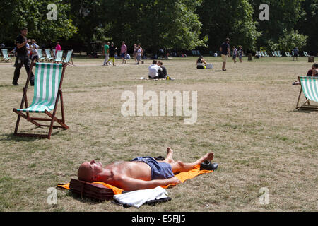 London UK. 30. Juli 2014.  Londoner Sonnen in Green Park steigenden Temperaturen in London die erlebt eine Periode von warmen Wetter Credit: Amer Ghazzal/Alamy Live-Nachrichten Stockfoto