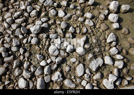 Nahaufnahme der nassen Stein-Struktur am See Stockfoto