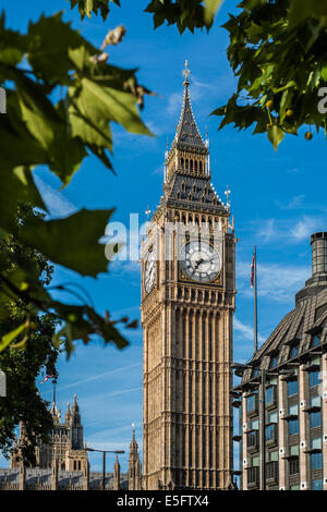 Der Big Ben-Turm mit der großen Glocke der Uhr am nördlichen Ende des Palace of Westminster in London, Großbritannien Stockfoto